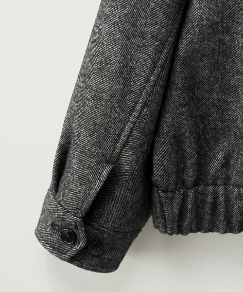 Herringbone Wool Blend Blouson Jacket Charcoal