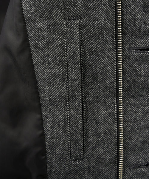 Herringbone Wool Blend Blouson Jacket Charcoal