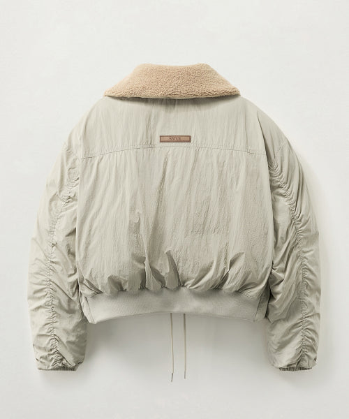 (W) Wide Collar Crop Padding Jacket Khaki