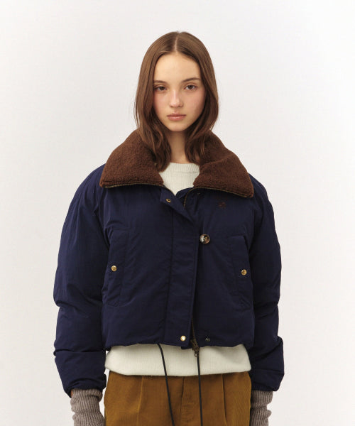 (W) Wide Collar Crop Padding Jacket Navy