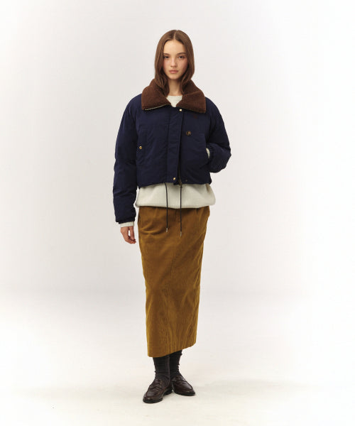 (W) Wide Collar Crop Padding Jacket Navy