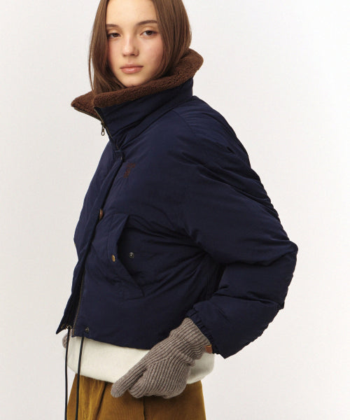 (W) Wide Collar Crop Padding Jacket Navy