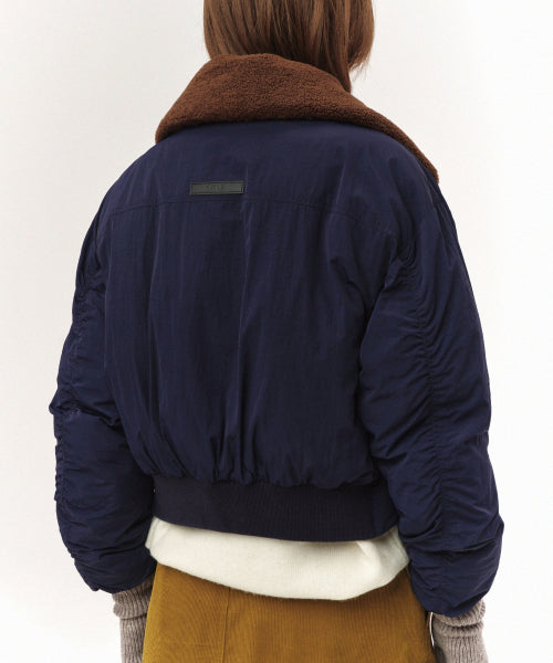 (W) Wide Collar Crop Padding Jacket Navy