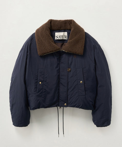 (W) Wide Collar Crop Padding Jacket Navy