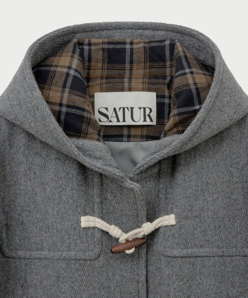 (W) Hood Wool Blend Duffle Half Coat Gray