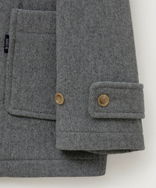 (W) Hood Wool Blend Duffle Half Coat Gray