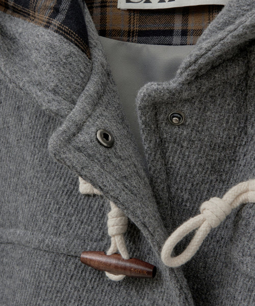 (W) Hood Wool Blend Duffle Half Coat Gray