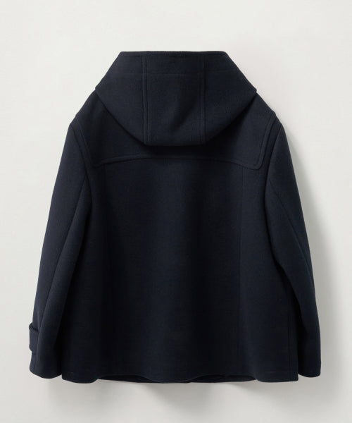 (W) Hood Wool Blend Duffle Half Coat Navy