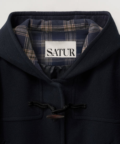 (W) Hood Wool Blend Duffle Half Coat Navy