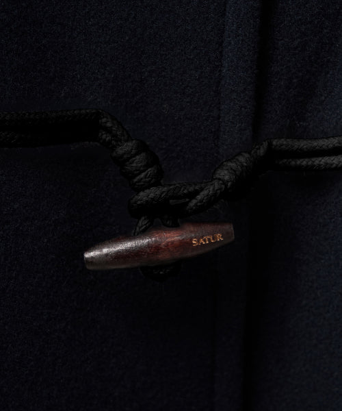 (W) Hood Wool Blend Duffle Half Coat Navy