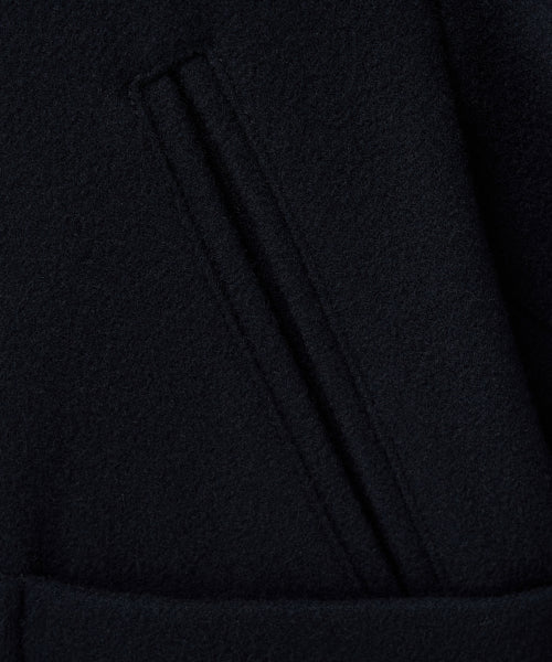 (W) Hood Wool Blend Duffle Half Coat Navy