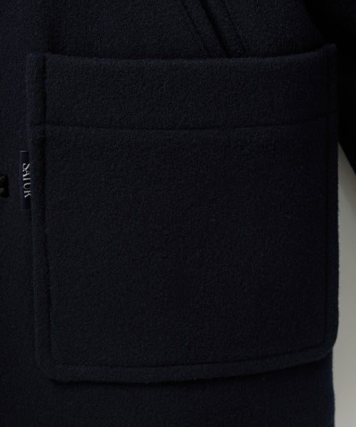 (W) Hood Wool Blend Duffle Half Coat Navy