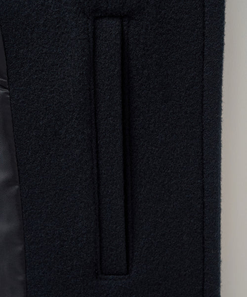 (W) Hood Wool Blend Duffle Half Coat Navy
