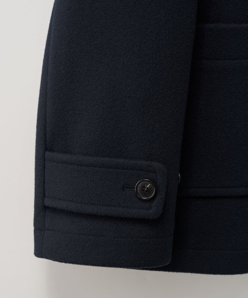 (W) Hood Wool Blend Duffle Half Coat Navy