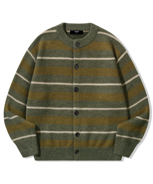 WASHBLE HAIRY STRIPE BUTTON CARDIGAN KNIT_KHAKI