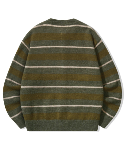 WASHBLE HAIRY STRIPE BUTTON CARDIGAN KNIT_KHAKI