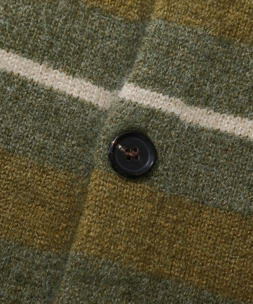 WASHBLE HAIRY STRIPE BUTTON CARDIGAN KNIT_KHAKI