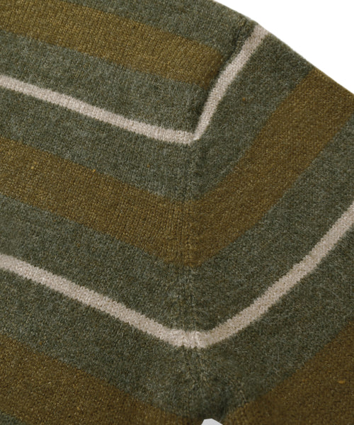 WASHBLE HAIRY STRIPE BUTTON CARDIGAN KNIT_KHAKI