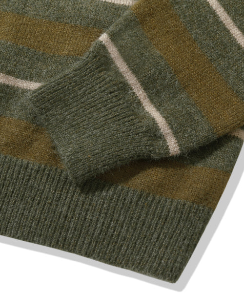 WASHBLE HAIRY STRIPE BUTTON CARDIGAN KNIT_KHAKI