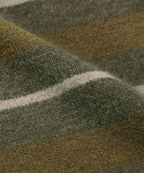 WASHBLE HAIRY STRIPE BUTTON CARDIGAN KNIT_KHAKI