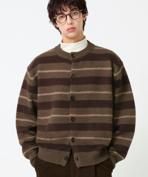 WASHBLE HAIRY STRIPE BUTTON CARDIGAN KNIT_BROWN