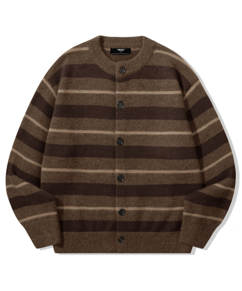 WASHBLE HAIRY STRIPE BUTTON CARDIGAN KNIT_BROWN