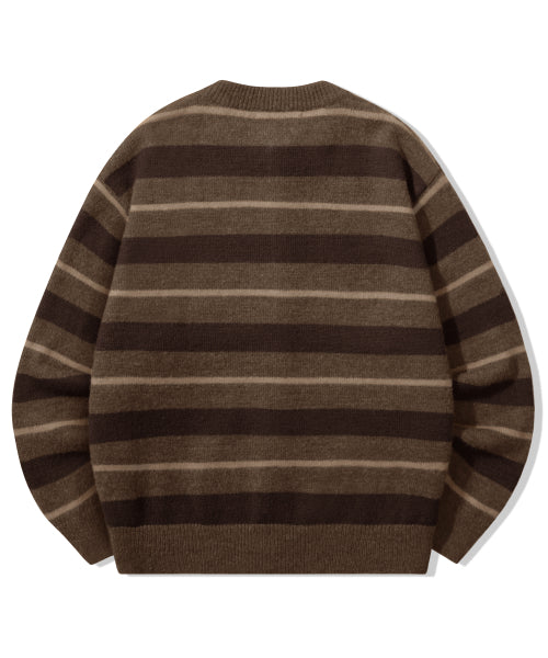 WASHBLE HAIRY STRIPE BUTTON CARDIGAN KNIT_BROWN