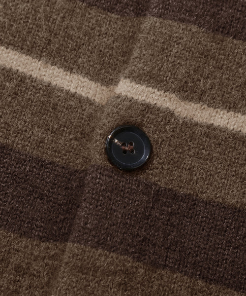 WASHBLE HAIRY STRIPE BUTTON CARDIGAN KNIT_BROWN