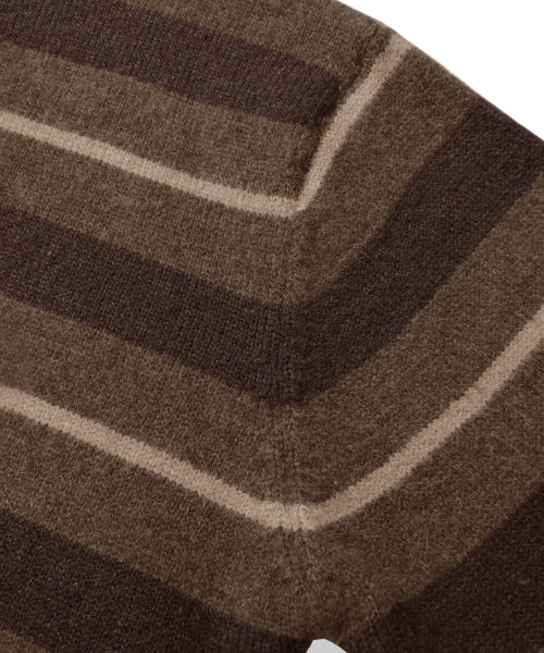 WASHBLE HAIRY STRIPE BUTTON CARDIGAN KNIT_BROWN