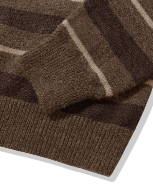 WASHBLE HAIRY STRIPE BUTTON CARDIGAN KNIT_BROWN