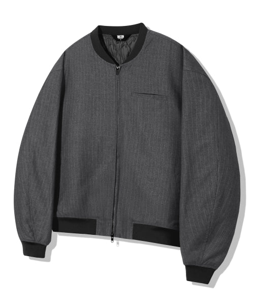 PIN STRIPE OFFICER CROP BOMBER JACKET_GRAY