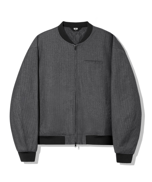PIN STRIPE OFFICER CROP BOMBER JACKET_GRAY