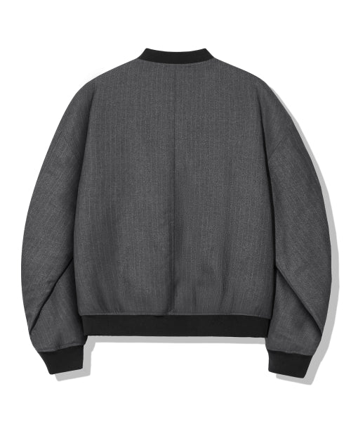 PIN STRIPE OFFICER CROP BOMBER JACKET_GRAY