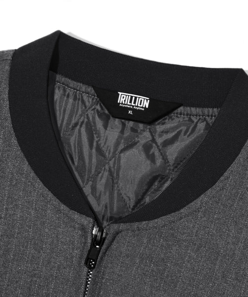 PIN STRIPE OFFICER CROP BOMBER JACKET_GRAY