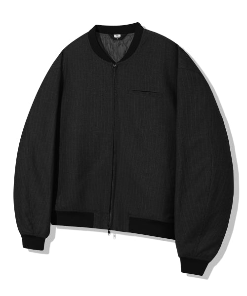 PIN STRIPE OFFICER CROP BOMBER JACKET_BLACK