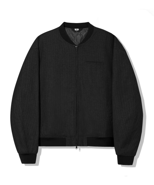 PIN STRIPE OFFICER CROP BOMBER JACKET_BLACK