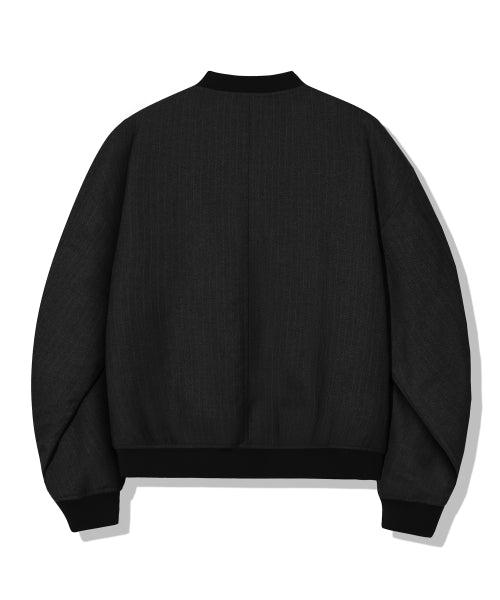 PIN STRIPE OFFICER CROP BOMBER JACKET_BLACK