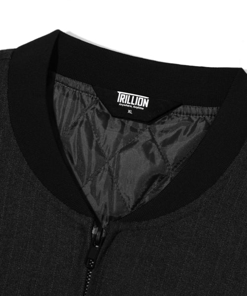 PIN STRIPE OFFICER CROP BOMBER JACKET_BLACK
