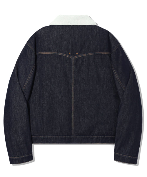 LEATHER PATCH FLEECE COLLAR DENIM JACKET_INDIGO