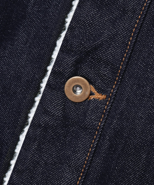LEATHER PATCH FLEECE COLLAR DENIM JACKET_INDIGO