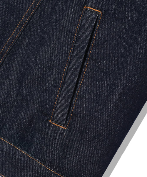 LEATHER PATCH FLEECE COLLAR DENIM JACKET_INDIGO
