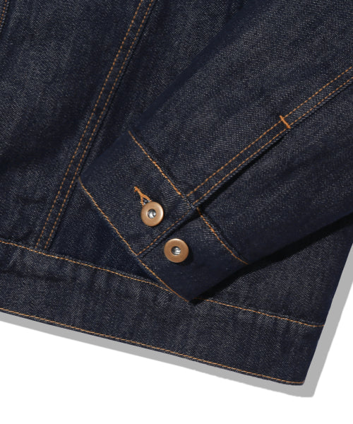 LEATHER PATCH FLEECE COLLAR DENIM JACKET_INDIGO