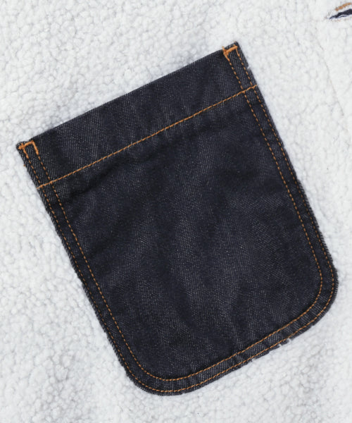 LEATHER PATCH FLEECE COLLAR DENIM JACKET_INDIGO