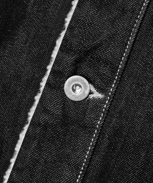 LEATHER PATCH FLEECE COLLAR DENIM JACKET_BLACK