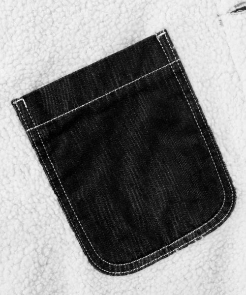 LEATHER PATCH FLEECE COLLAR DENIM JACKET_BLACK