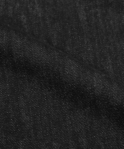 LEATHER PATCH FLEECE COLLAR DENIM JACKET_BLACK