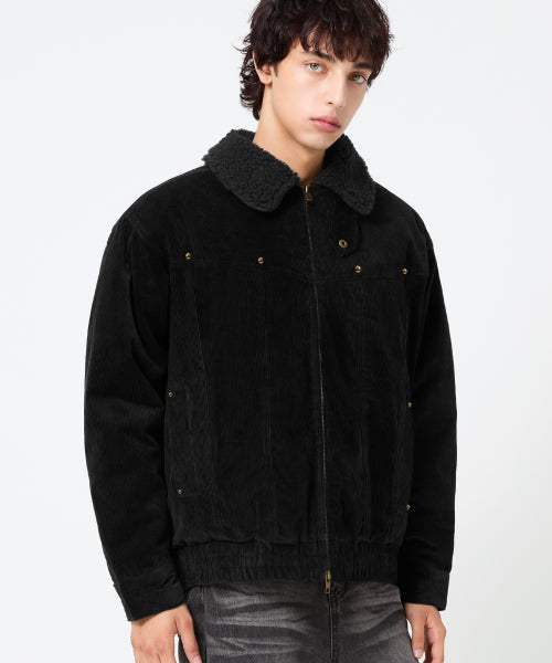 SHERPA CORDUROY STUDDED WESTERN JACKT_BLACK