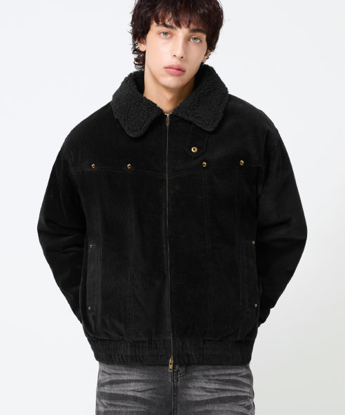 SHERPA CORDUROY STUDDED WESTERN JACKT_BLACK