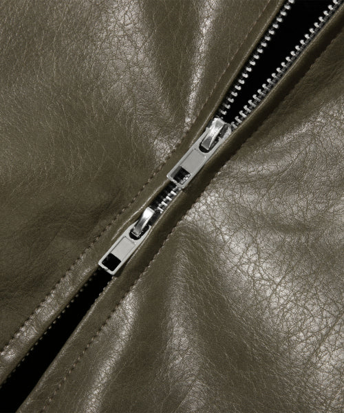 FLEECE COLLAR FLIGHT MA-1 LEATHER JACKET_KHAKI