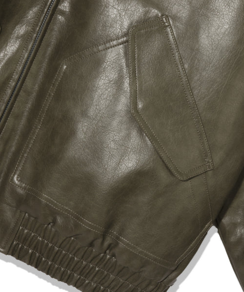 FLEECE COLLAR FLIGHT MA-1 LEATHER JACKET_KHAKI